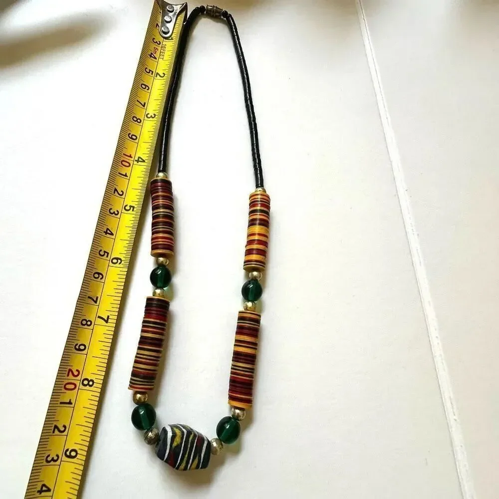 African coconut shell beaded disc necklace